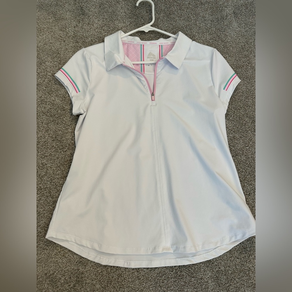 RBX White Polo Shirt with Pink and Green Stripes